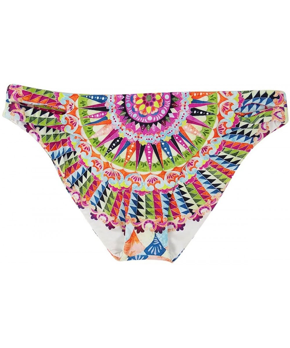 Bottoms Women's Cartwheels Printed Reversible Cut-Out Hipster Bikini Bottoms (Large- Multi) - C71832WXQKU