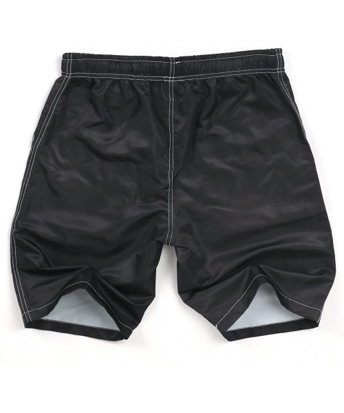 Board Shorts Men's Linen Casual Classic Fit Short Drawstring Summer Beach Shorts - Black - CX18R0IUW8W