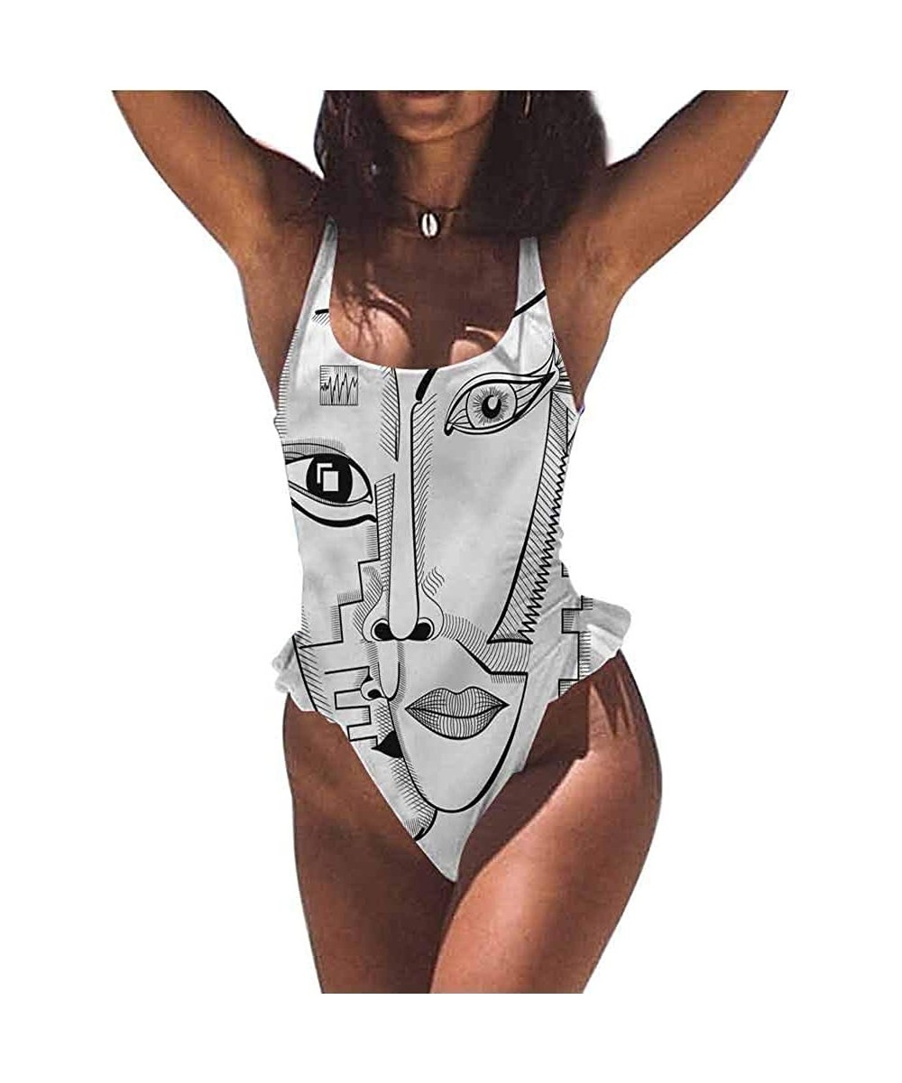 Bottoms Bathing Suit Surrealistic- Cubism Style Faces Perfect for Pool or The Beach - Multi 01-one-piece Swimsuit - C919E70UOE0