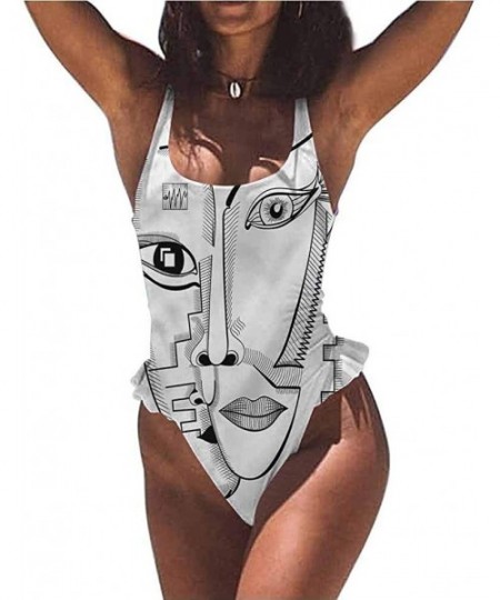 Bottoms Bathing Suit Surrealistic- Cubism Style Faces Perfect for Pool or The Beach - Multi 01-one-piece Swimsuit - C919E70UOE0