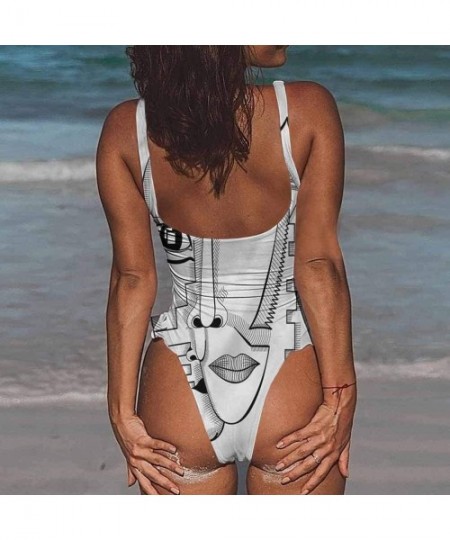 Bottoms Bathing Suit Surrealistic- Cubism Style Faces Perfect for Pool or The Beach - Multi 01-one-piece Swimsuit - C919E70UOE0