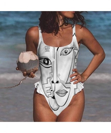 Bottoms Bathing Suit Surrealistic- Cubism Style Faces Perfect for Pool or The Beach - Multi 01-one-piece Swimsuit - C919E70UOE0