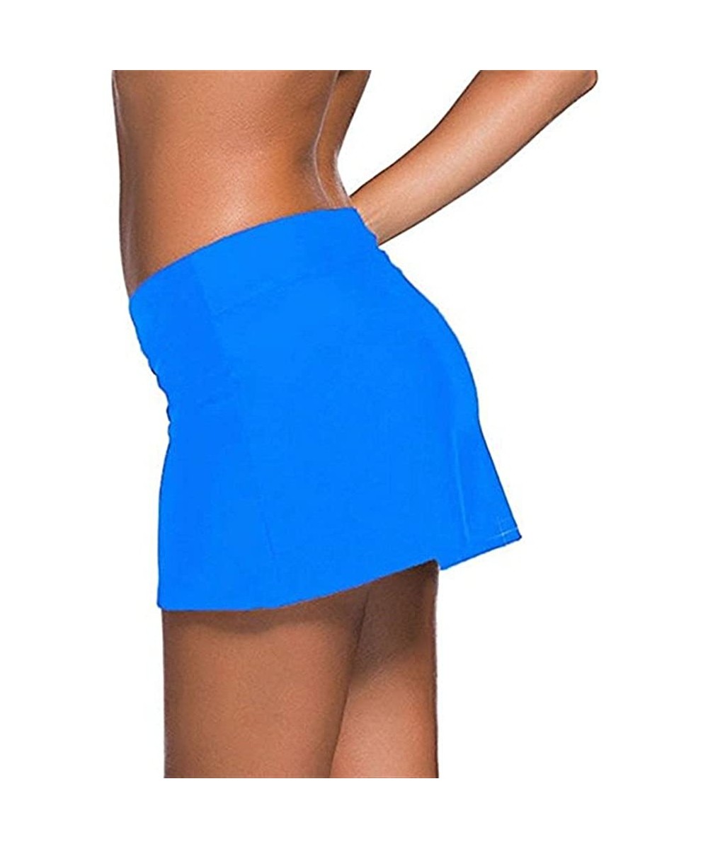 Bottoms Women's Swim Skirt Solid Color Waistband Swimsuit Skort Bikini Swimsuit Swimwear Bottom - Blue - CA1807OS29D