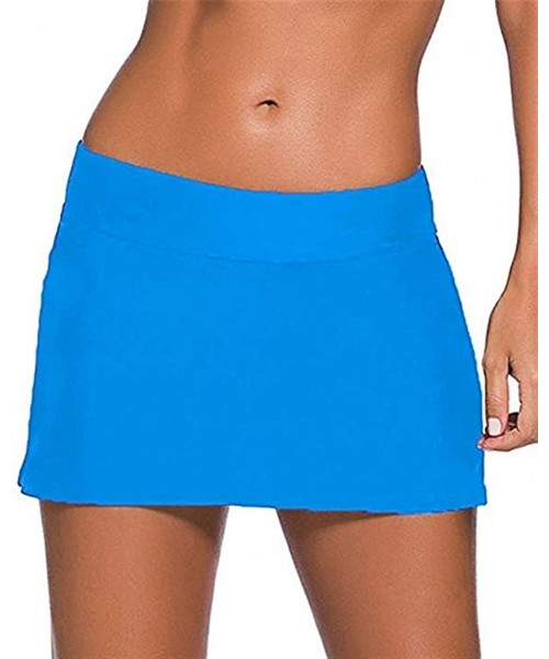 Bottoms Women's Swim Skirt Solid Color Waistband Swimsuit Skort Bikini Swimsuit Swimwear Bottom - Blue - CA1807OS29D