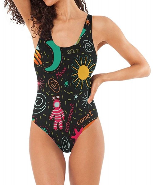 One-Pieces Cute Universe Planet Dot Swimwear Monokini Set for Women Lady Girls Sexy One Piece Swimsuit - CO18SUQ73H8