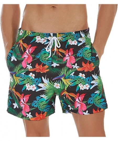 Board Shorts Men's Swim Shorts Quick Dry Athletic Beach Trunks with Pockets - Flower / Hylaea - CL199GH794W