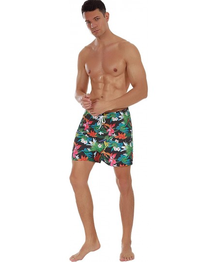 Board Shorts Men's Swim Shorts Quick Dry Athletic Beach Trunks with Pockets - Flower / Hylaea - CL199GH794W