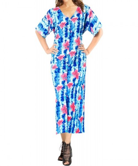 Cover-Ups Women's One Size Kaftan Lounger Casual Beach Swim Cover Ups Drawstring - Blue_b347 - CQ1938LQE88