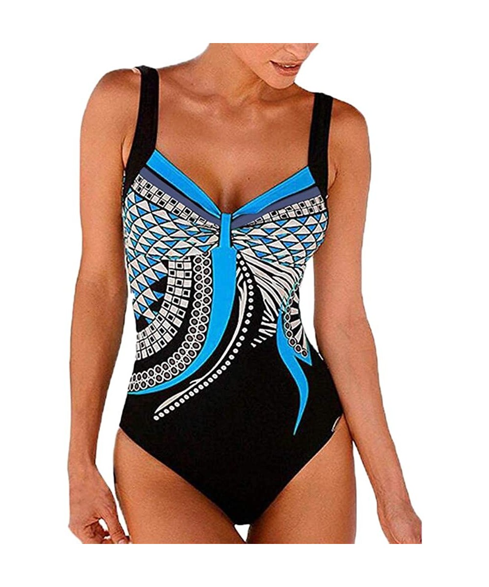 Racing Womens Summer One Piece Retro Print Backless Swimwear Monokini Strappy Tankini Bathing Suit Swimsuit Bikini Set Blue -...