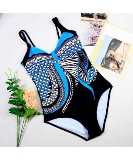 Racing Womens Summer One Piece Retro Print Backless Swimwear Monokini Strappy Tankini Bathing Suit Swimsuit Bikini Set Blue -...