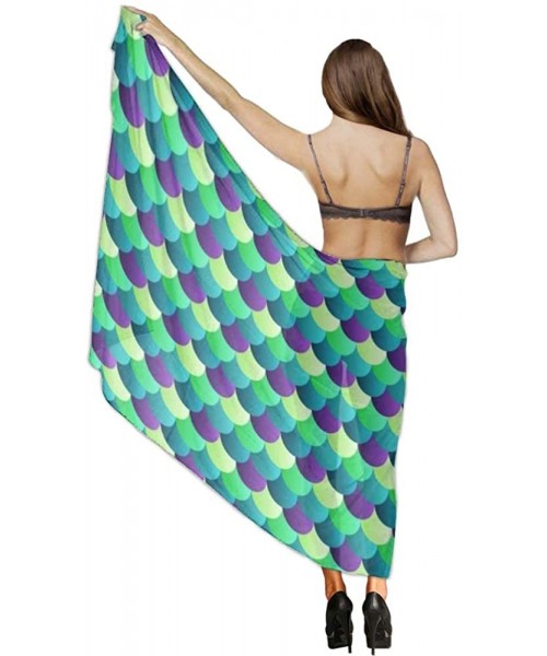 Cover-Ups Women's Swimwear Cover Ups- Summer Vacation Beach Sarong Soft Shawl Wrap - Mermaid Fish Scales Turquoise Green - CE...