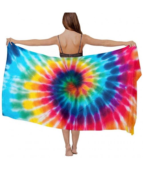 Cover-Ups Women Girl Beach Bikini Cover Up Chiffon Sarong Fashion Scarf Shawl Wrap - Spiral Tie Dye - C6190TSZS99