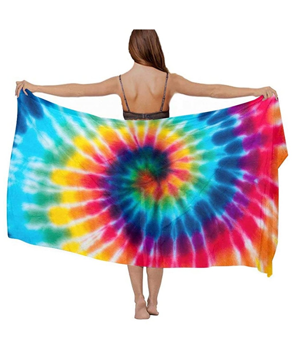 Cover-Ups Women Girl Beach Bikini Cover Up Chiffon Sarong Fashion Scarf Shawl Wrap - Spiral Tie Dye - C6190TSZS99