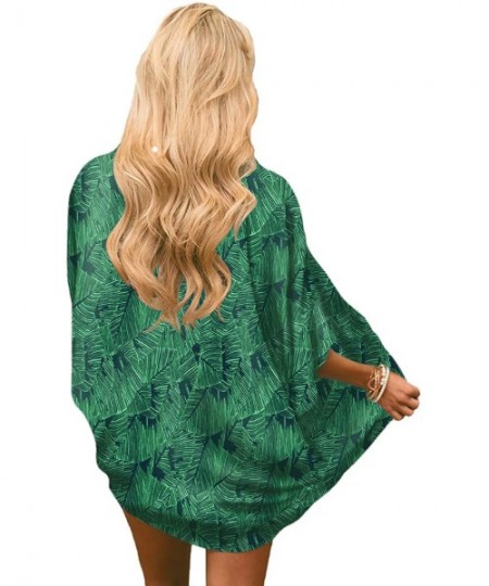 Cover-Ups Womens Kimono Beach Cover Up Chiffon Cardigan Floral Tops Loose Capes - Green - CU18SZ6GRNH