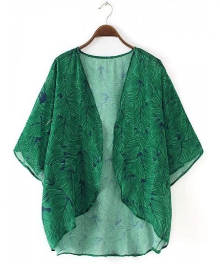 Cover-Ups Womens Kimono Beach Cover Up Chiffon Cardigan Floral Tops Loose Capes - Green - CU18SZ6GRNH