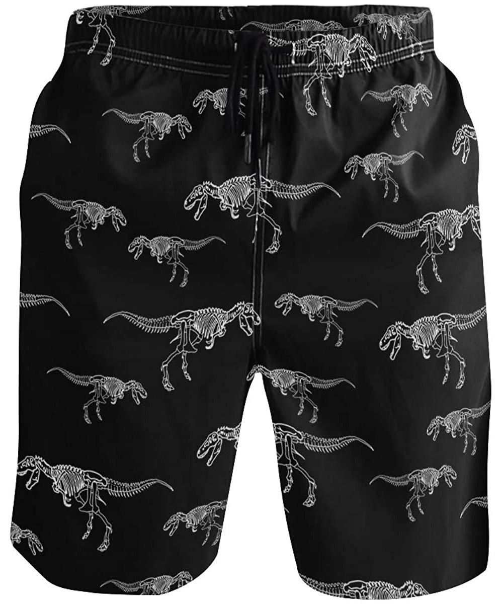 Board Shorts Men's Quick Dry Swim Trunks with Pockets Beach Board Shorts Bathing Suits - T Rex Skeleton Dinosaur - CC195292OA8