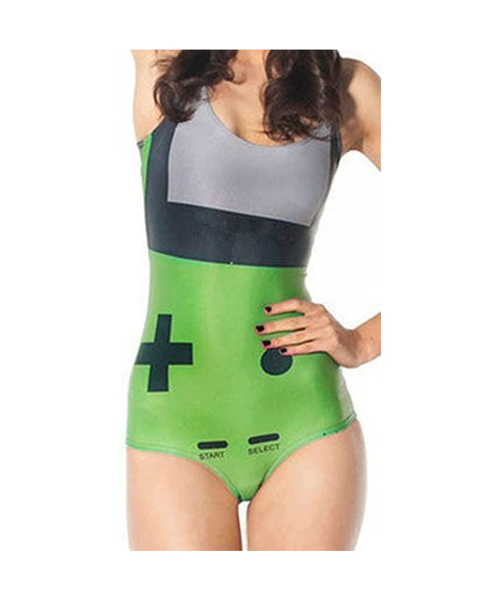 One-Pieces Women's Fashion Printed One Piece Backless Jumpsuit Monokini Swimwear - Z-green Game - CJ184TDDIN4