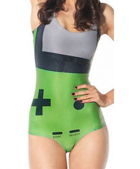 One-Pieces Women's Fashion Printed One Piece Backless Jumpsuit Monokini Swimwear - Z-green Game - CJ184TDDIN4