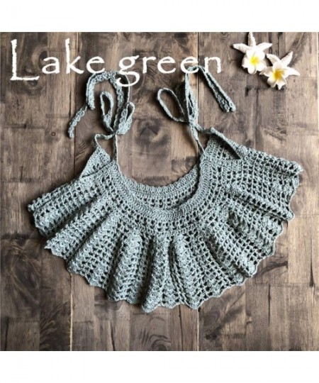 Tops Women Crochet Ruffled Flounce Bralette Bikini Crop Top - Lake Green - CV18WE5HLGZ