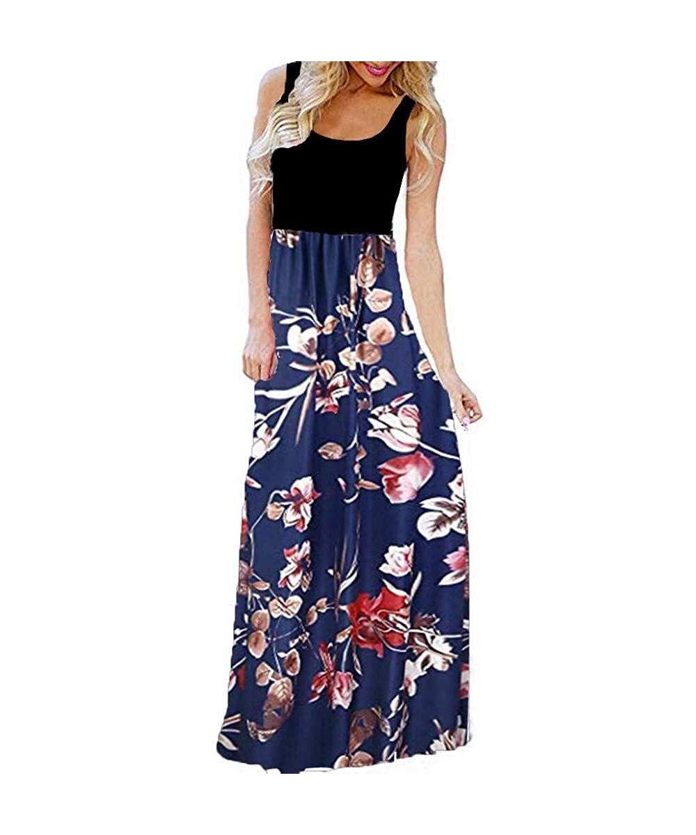 Cover-Ups Vestido Women's O-Neck Print T Shirt Maxi Tank Long Swing Dress - Blue a - C918TCTLD7U