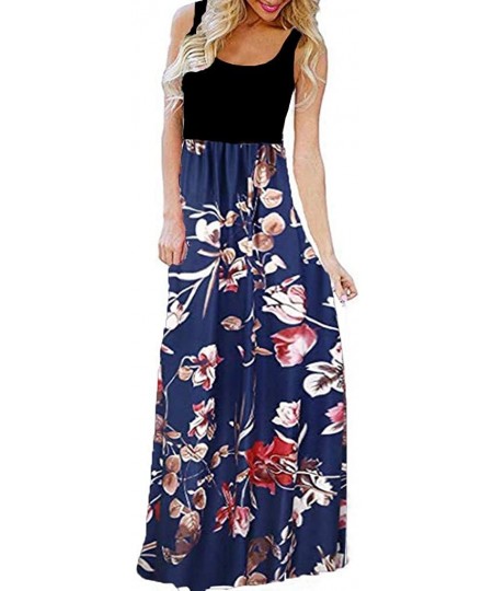 Cover-Ups Vestido Women's O-Neck Print T Shirt Maxi Tank Long Swing Dress - Blue a - C918TCTLD7U