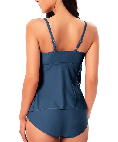 Tankinis Women Ruffle Tankini Swimsuits Two-Piece Bathing Suits Plus Size Swimwears - Blue - CC18SAD5Z3R