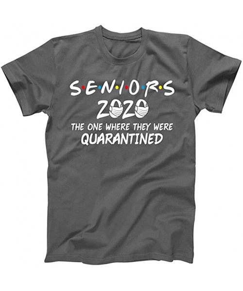 Rash Guards Seniors 2020 The One Where They were Quarantined Letter Print Short Sleeve Social Distancing T-Shirt - Gray - CV1...