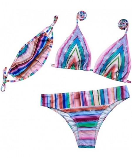 Sets 3 Piece Women Push-Up Padded Face Cover Swimsuit Swimwear Top Thong Bikini Set - Multi Color - CX190QARCTD