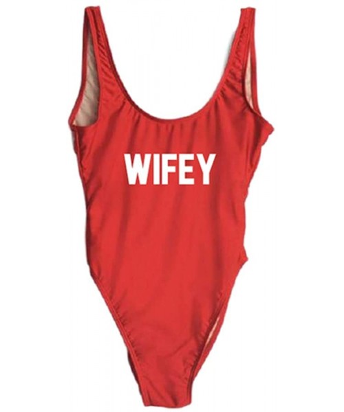 Racing Wifey One Piece Swimsuit Women Swimwear High Cut Low Back Bathing Suit Girls Beach Wear Monokini - Wifey02-red-wh - CW...