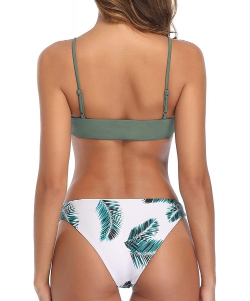 Sets 2 Piece Sexy Swimsuits for Women V Neck Bathing Suit Top with High Cut Cheeky Tropical Leaf Printed Bikini Bottoms - Amy...