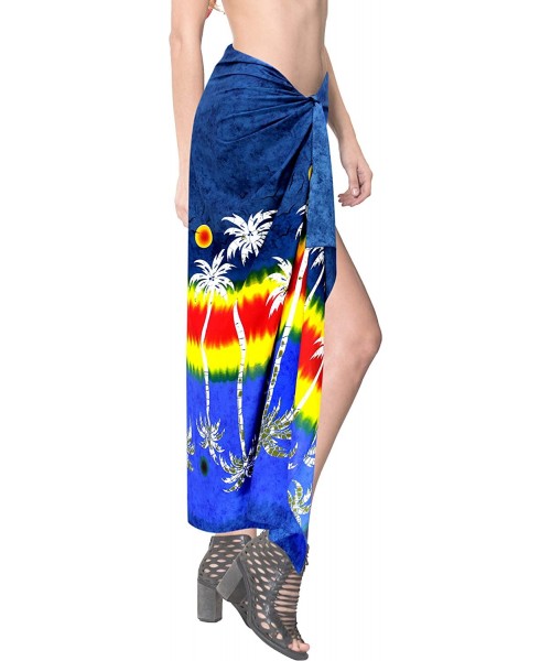 Cover-Ups Women's Plus Size Boho Sarong Swimwear Cover Ups Beach Wrap Full Long M - Navy Blue_v504 - CQ17Z5NI7G3