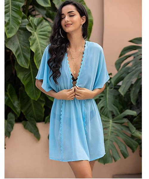 Cover-Ups Women's Bathing Suit Chiffon Swimsuit Sexy Bikini Cover Ups Beachwear - Blue - C8194OOXRTQ