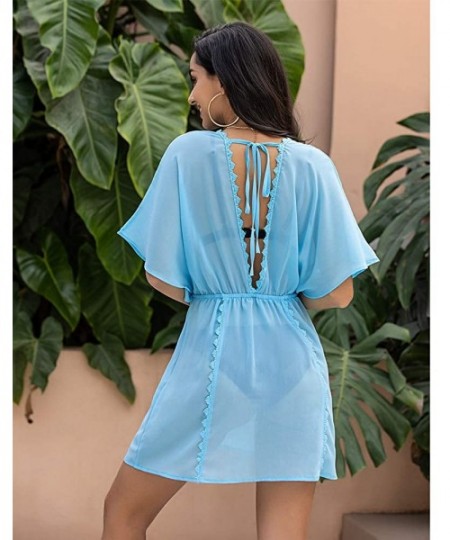 Cover-Ups Women's Bathing Suit Chiffon Swimsuit Sexy Bikini Cover Ups Beachwear - Blue - C8194OOXRTQ