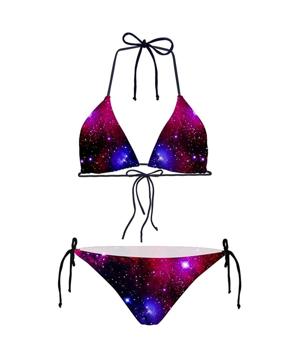 Sets Mini Women's Sexy Bikini Swimsuits Lace-Up Halter Galaxy Bathing Suits - Galaxy2 - CV18O7I2H54