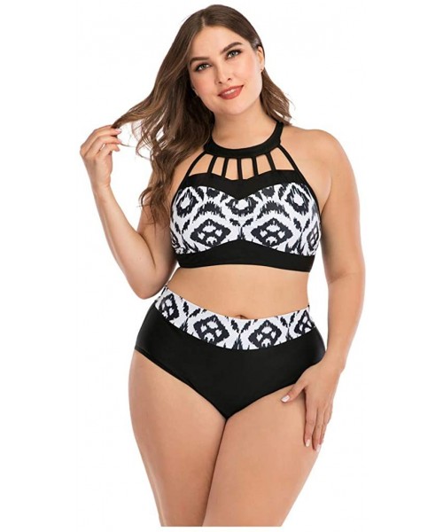 Sets Plus Size Womens High-Waisted Bikini Set Two Pieces Beach Swimwear Bathing Suit Swimsuits - 026 White - CQ194DZIXQS