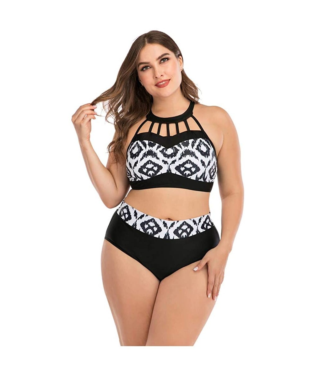 Sets Plus Size Womens High-Waisted Bikini Set Two Pieces Beach Swimwear Bathing Suit Swimsuits - 026 White - CQ194DZIXQS