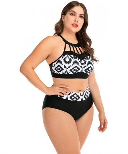 Sets Plus Size Womens High-Waisted Bikini Set Two Pieces Beach Swimwear Bathing Suit Swimsuits - 026 White - CQ194DZIXQS