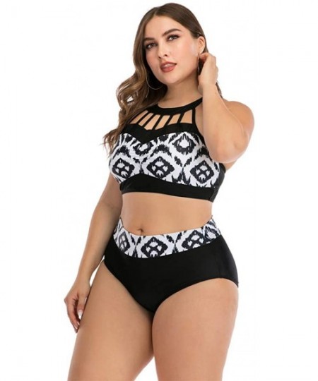 Sets Plus Size Womens High-Waisted Bikini Set Two Pieces Beach Swimwear Bathing Suit Swimsuits - 026 White - CQ194DZIXQS