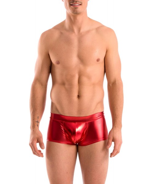 Briefs Mens New Solid Hot Body Boxer Swimsuit - Liquid Red - CB1156QNE2B