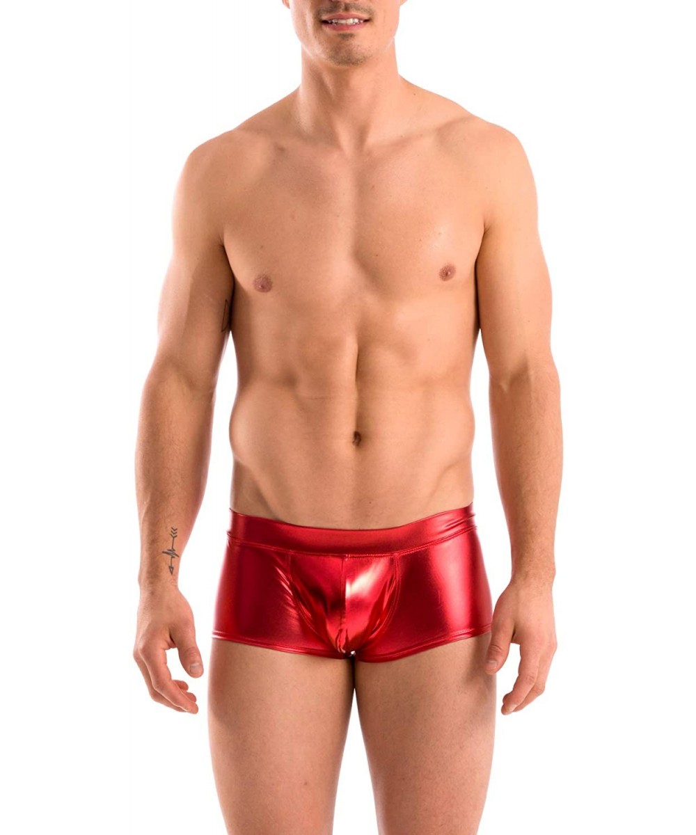 Briefs Mens New Solid Hot Body Boxer Swimsuit - Liquid Red - CB1156QNE2B