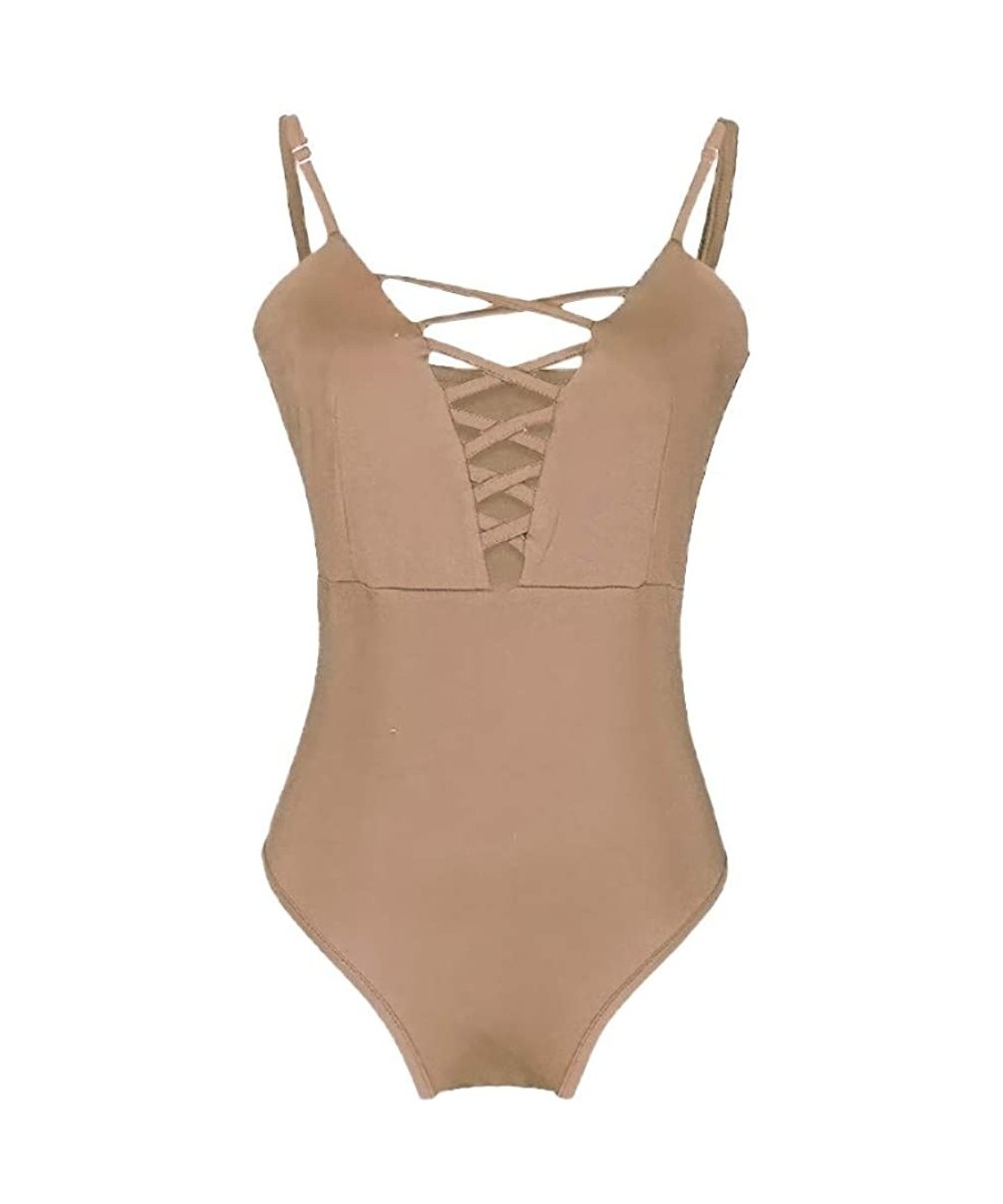 One-Pieces Women's Swimwear One Piece Swimsuit Push Up Bikini Bathing Suit - Khaki - C718QZGH47M