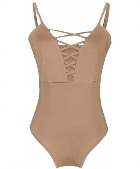 One-Pieces Women's Swimwear One Piece Swimsuit Push Up Bikini Bathing Suit - Khaki - C718QZGH47M