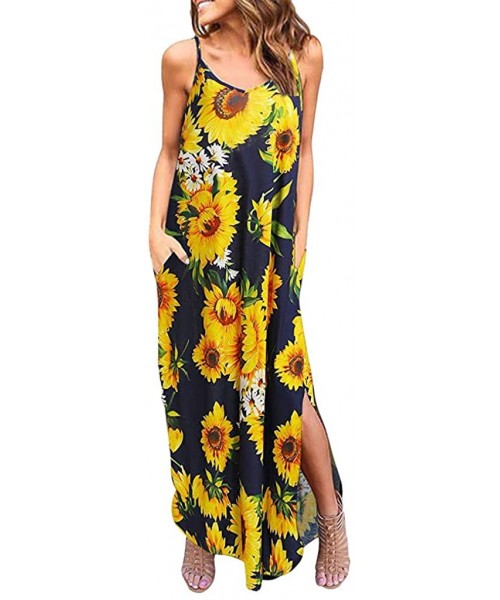 Cover-Ups Maxi Dresses for Women Plus Size- Women's Casual Summer Loose Pocket Floral Print Long Dress Short Sleeve Split Max...