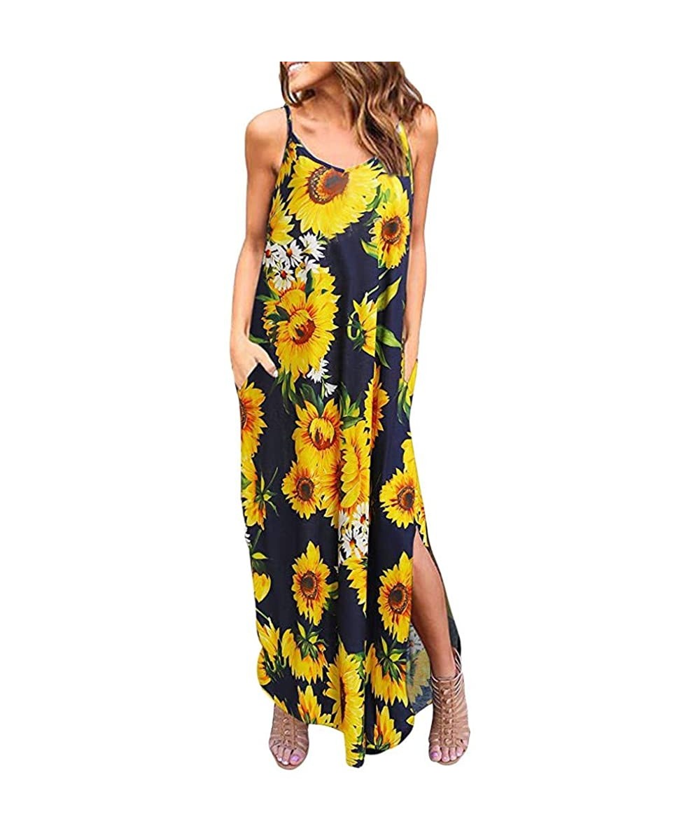 Cover-Ups Maxi Dresses for Women Plus Size- Women's Casual Summer Loose Pocket Floral Print Long Dress Short Sleeve Split Max...