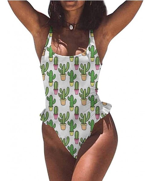 Bottoms Strappy Swimwear Cactus- Cartoon Desert Landscape Easy to Adjust and Stays Tied - Multi 05-one-piece Swimsuit - CF19E...