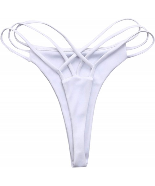 Bottoms 2018 Summer Sexy Brazilian Bikini Bottom Thong Strappy Cheeky Swimsuit Swim Hipster G-String - White - C418CCC3K0W