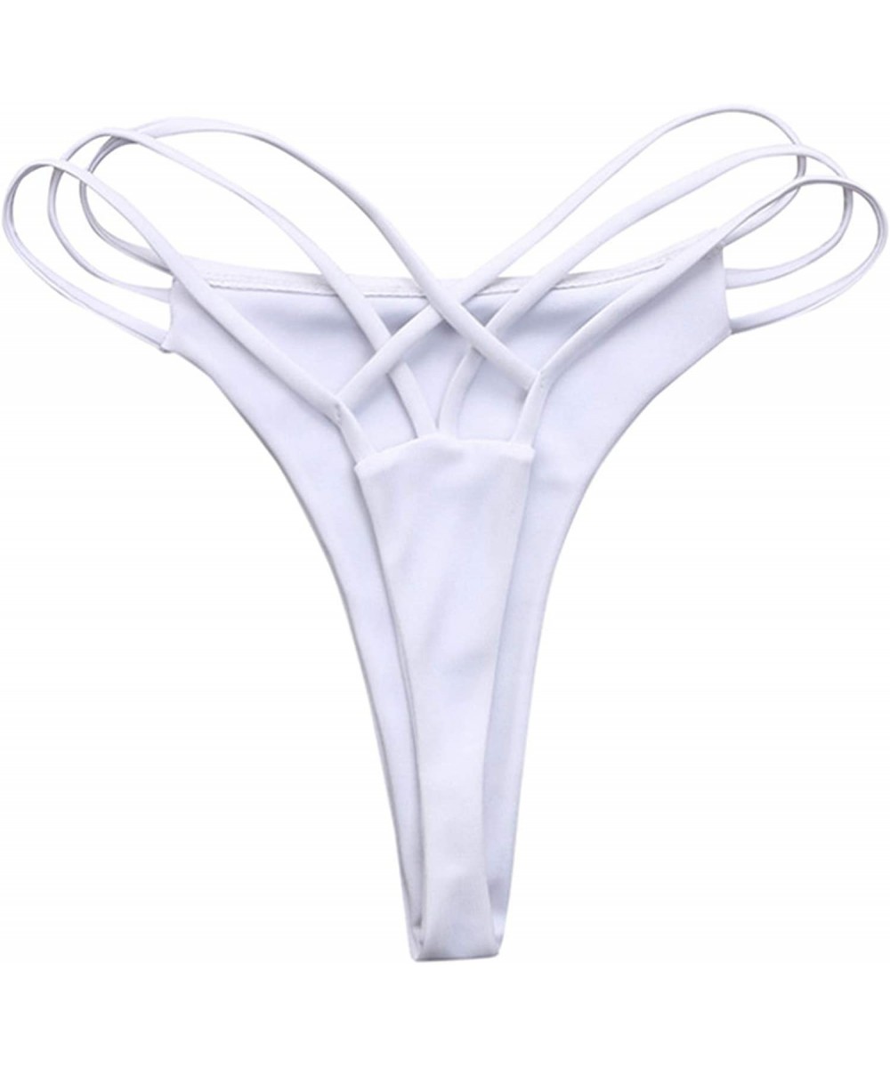 Bottoms 2018 Summer Sexy Brazilian Bikini Bottom Thong Strappy Cheeky Swimsuit Swim Hipster G-String - White - C418CCC3K0W