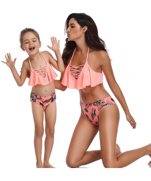 One-Pieces Mother and Daughter Swimwear Family Matching Swimsuit Girls Swimwear - Hollow Out Orange - CL18N6O2A7L