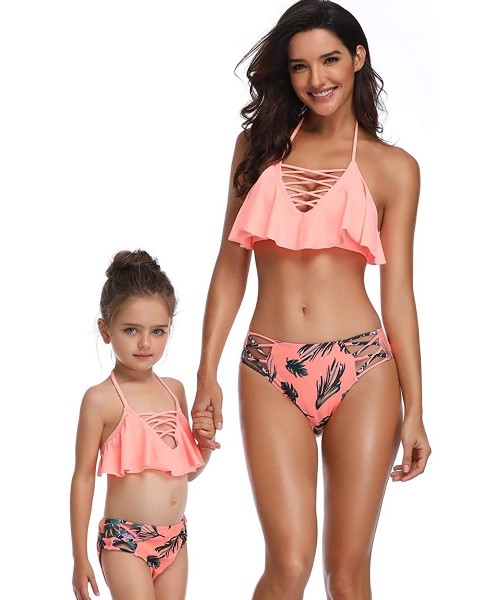 One-Pieces Mother and Daughter Swimwear Family Matching Swimsuit Girls Swimwear - Hollow Out Orange - CL18N6O2A7L