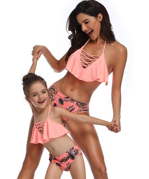 One-Pieces Mother and Daughter Swimwear Family Matching Swimsuit Girls Swimwear - Hollow Out Orange - CL18N6O2A7L